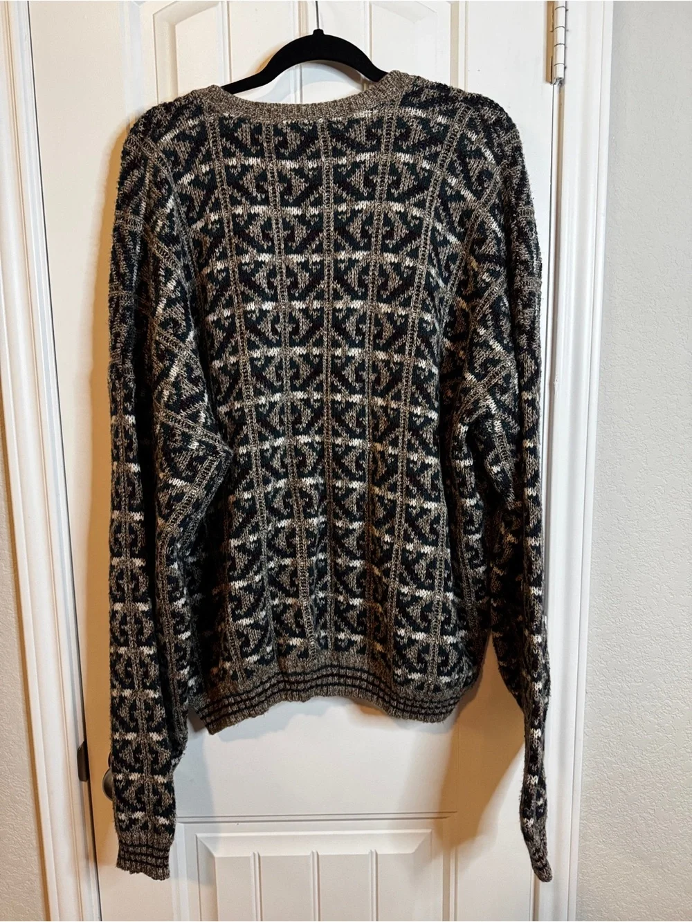 David Taylor Cardigan Mens Brown Black Geometric Jacquard Knit Grandpa Sweater